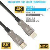 125Ft AOC Fiber Optic HDMI 2.1 Cable 4K@120Hz, 8K@60Hz 4:4:4 48Gbps CL3 Rated
