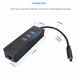 USB Type C 3.1 G1 3-Port HUB with Gigabit (10/100/1000Mbps) Ethernet Adapter - EWAAY.COM