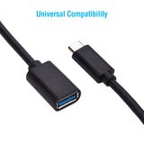 8 Inches USB-C Male to USB 3.0 A-Female Adapter Converter Black